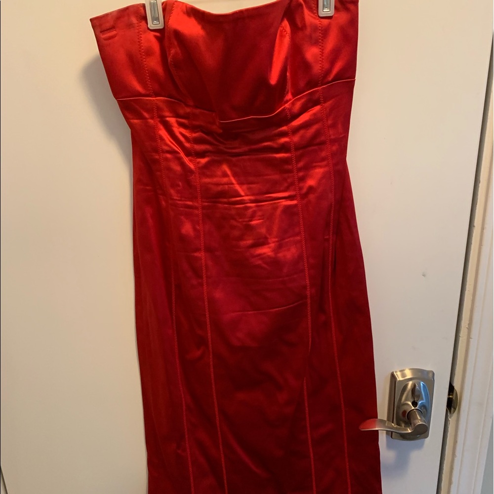 Red strapless dress